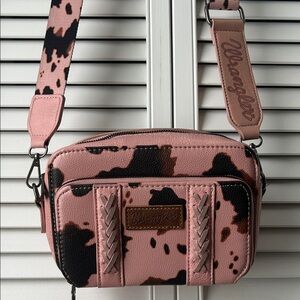 Wrangler Pink & Black Cow Print Crossbody Bag